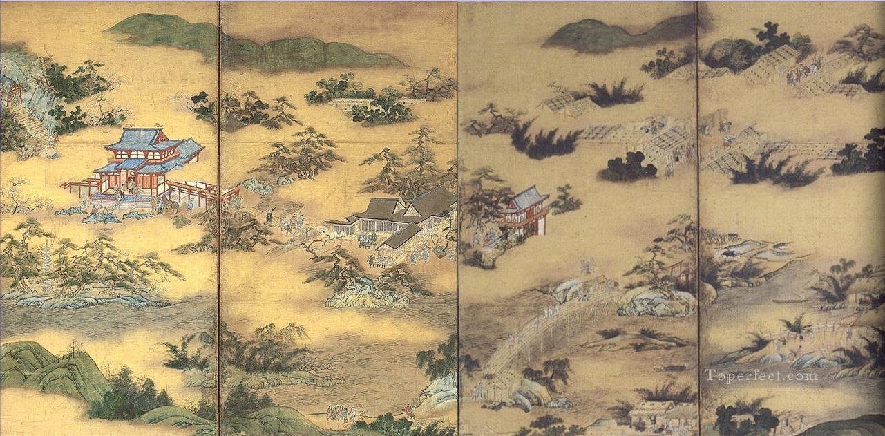 famous views of sagano and famous views of uji pair 2 Kano Eitoku Japanese Oil Paintings